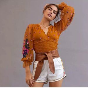 NWT Anthropologie Smocked Tulle Blouse